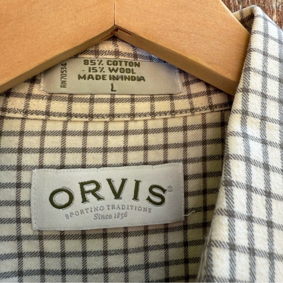 ORVIS Men's Cream Green Plaid Wool Long Sleeve Button Down Shirt Size Large - Picture 6 of 9